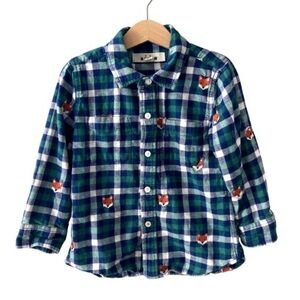 Mini Boden Kids Fox Flannel Button Down Shirt 5-6 Boys